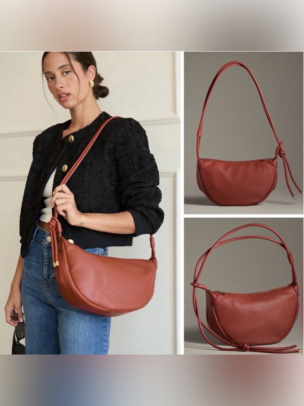 •MALI+LILI• Anthropologie The Aria Convertible Sling Bag In Cognac Brown Vegan.